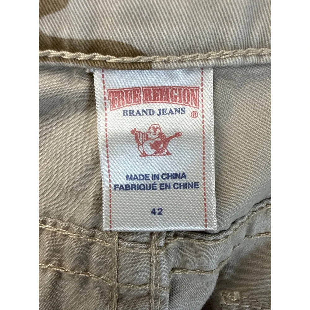 True Religion Ricky Pants Mens 42 Tan Camo Flap Straight Leg Military Preppy Hip